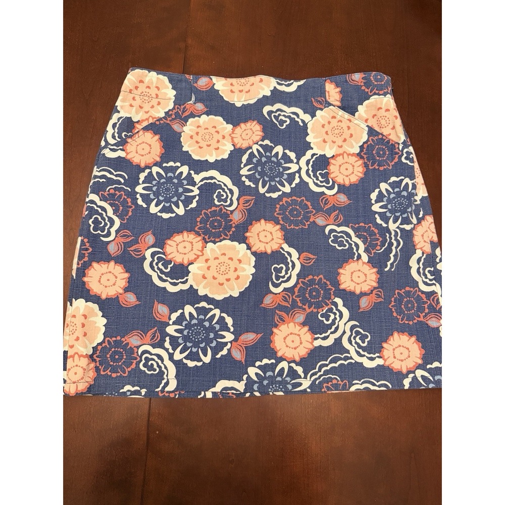 LOFT Stretch Mini Skirt Size 8 Blue Flora Cotton Blend Springtime Feminine